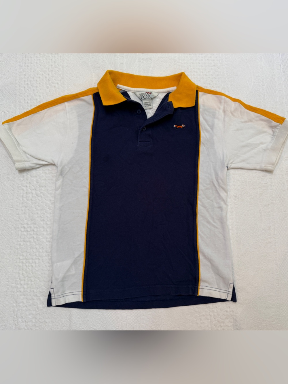 Retro Fox Vintage JCPenny Boys Polo Shirt Medium 10 12 Blue Yellow 100% Cotton